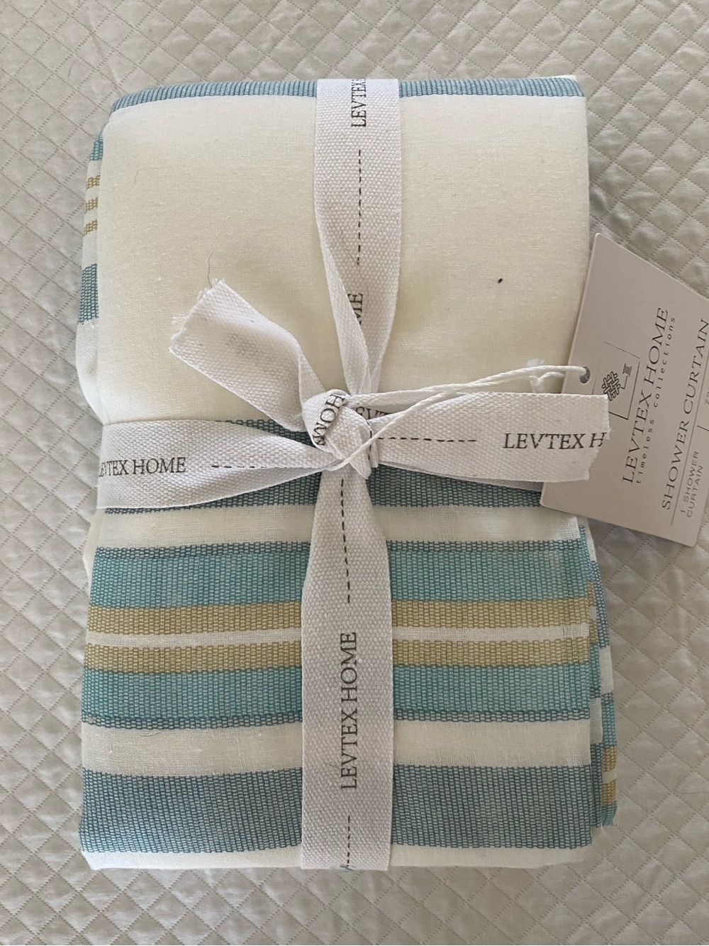Levtex Home Striped Shower Curtain Panel in Aqua and Cream ( Blue Maui)